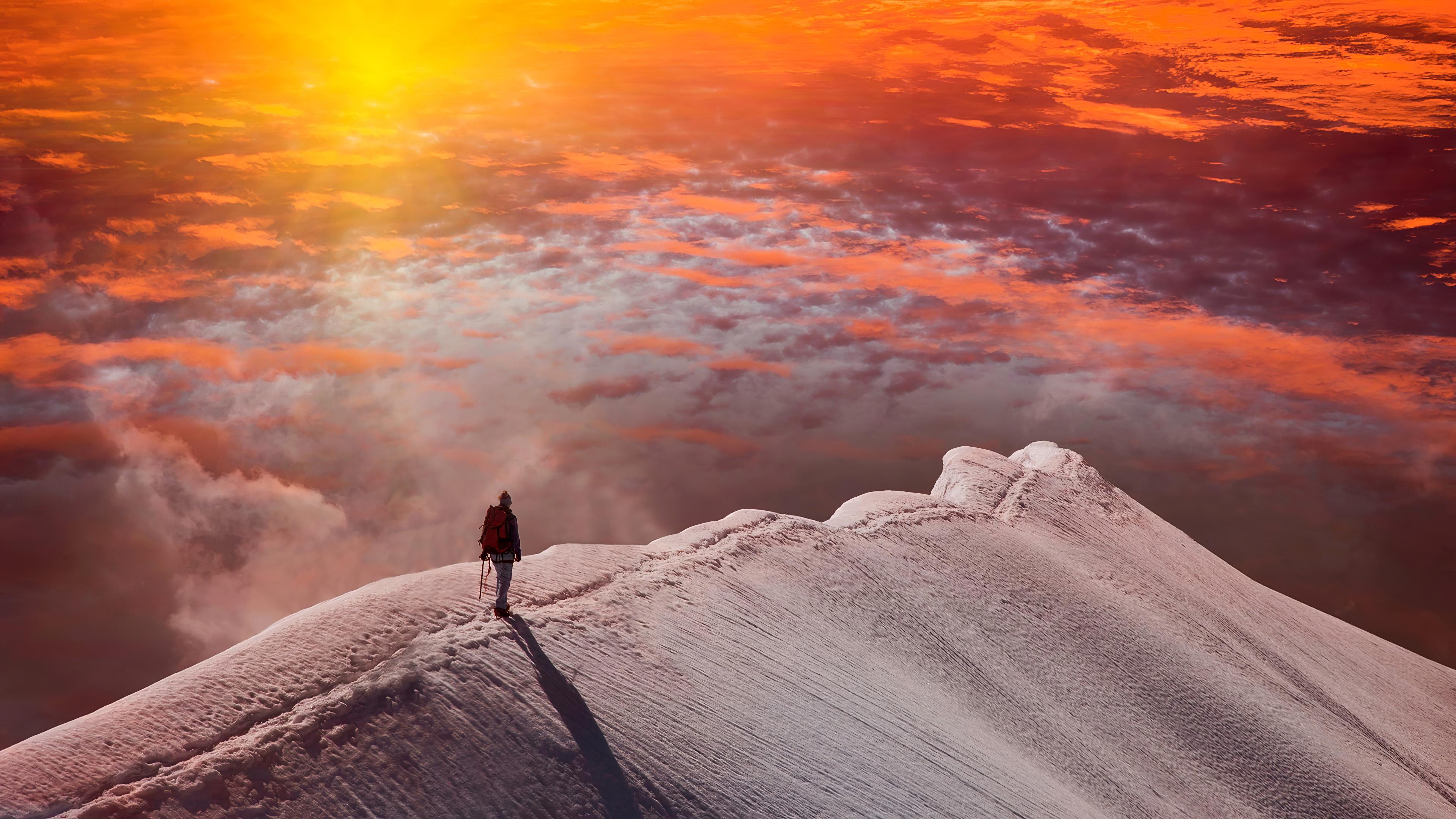 3840x2160 Man at the top of a mountain Wallpaper 4k Ultra HD