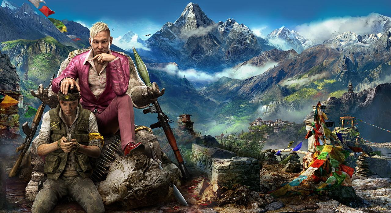 1280x699 Wallpaper Far Cry 4 Grenade launcher Men Assault rifle Mountains