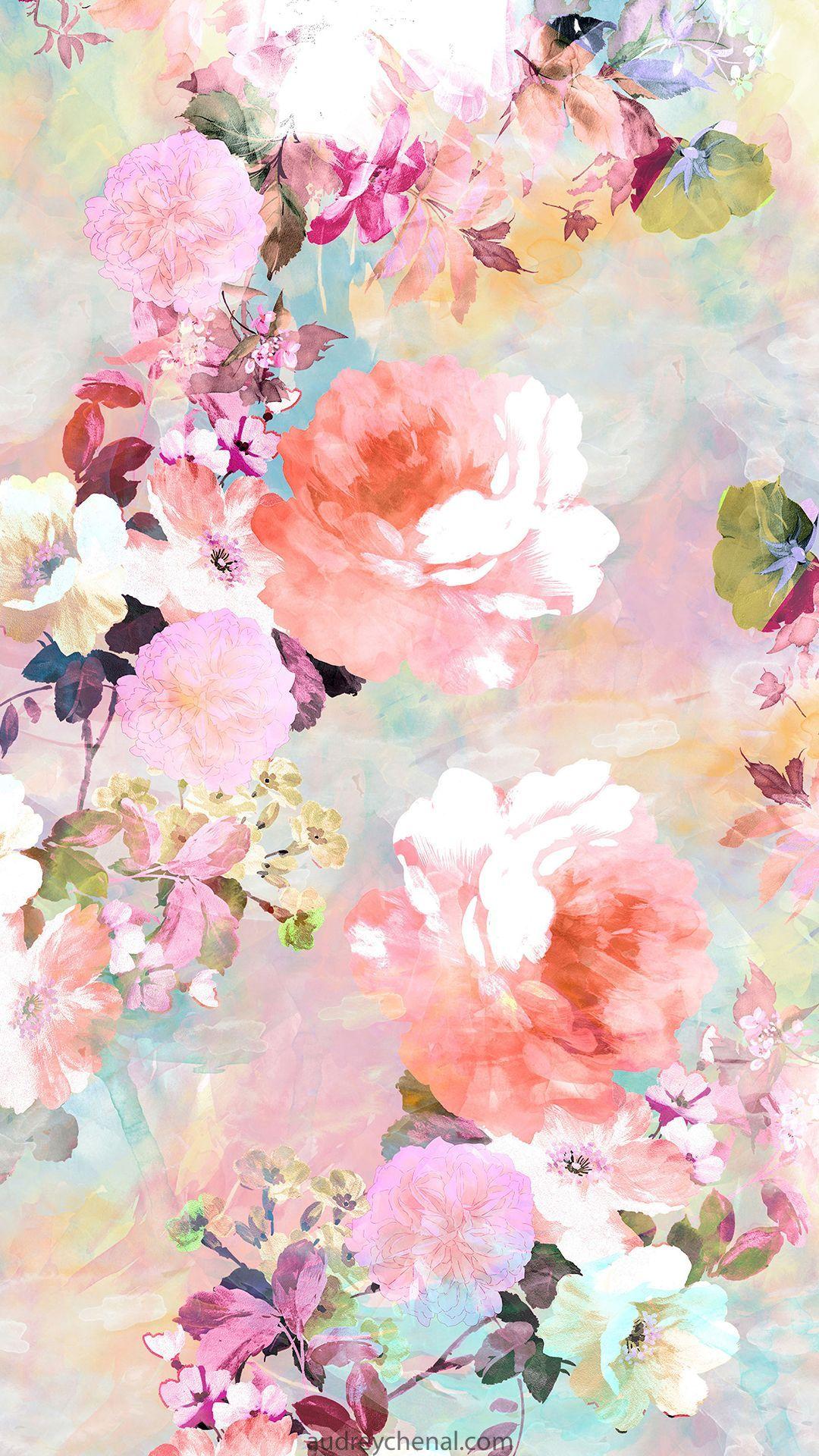 1080x1920 floral watercolor pastel pattern by audrey chenal. THIS IS THE ORIGINAL #Roma. Floral watercolor background, Floral wallpaper iphone, Pastel background wallpaper