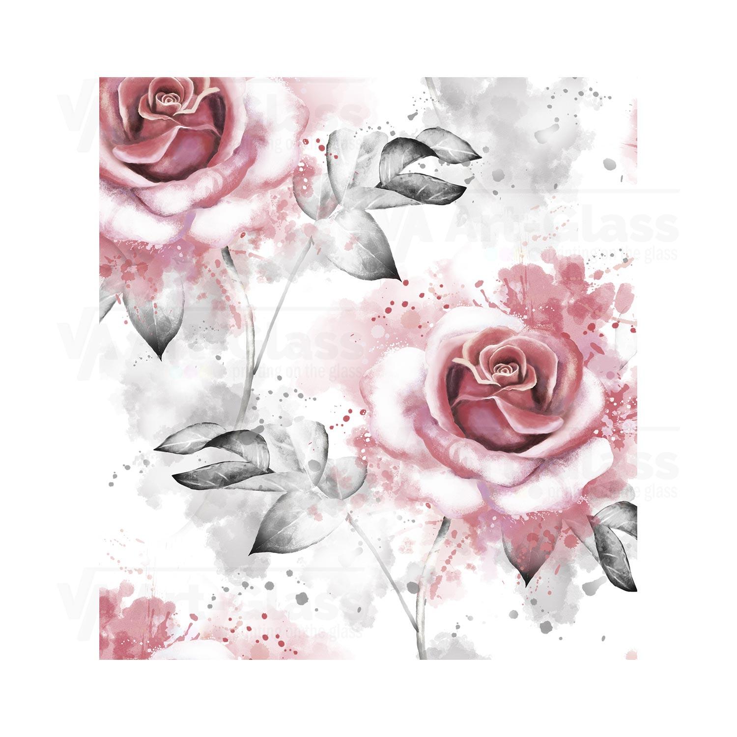 1500x1500 Splashback with pink flowers and leaves on the white background ANY SIZE. VA Art Glass