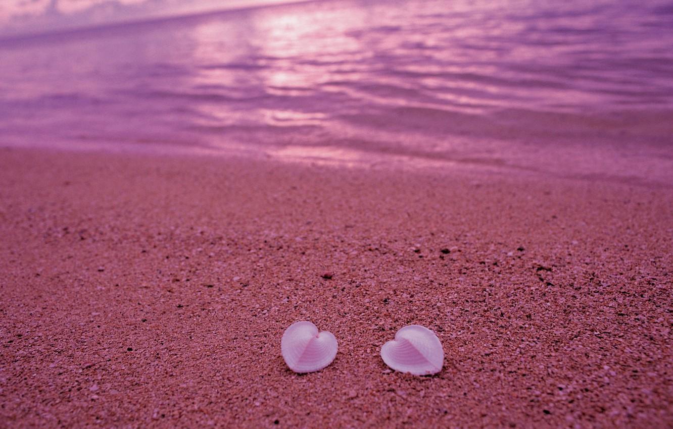 1332x850 Wallpaper sand, beach, love, pink, shore, heart, shell image for desktop, section настроения