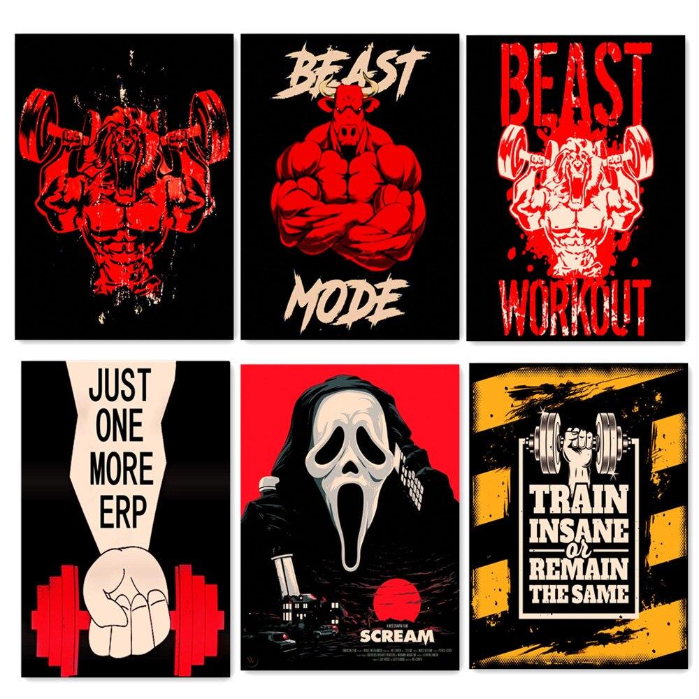 1000x1000 Vintage BEAST Workout Mode Wallpaper Print Art Painting Gym Decor Bodybuilding Exercise Poster Retro Kraft Paper Wall Sticker. Painting & Calligraphy