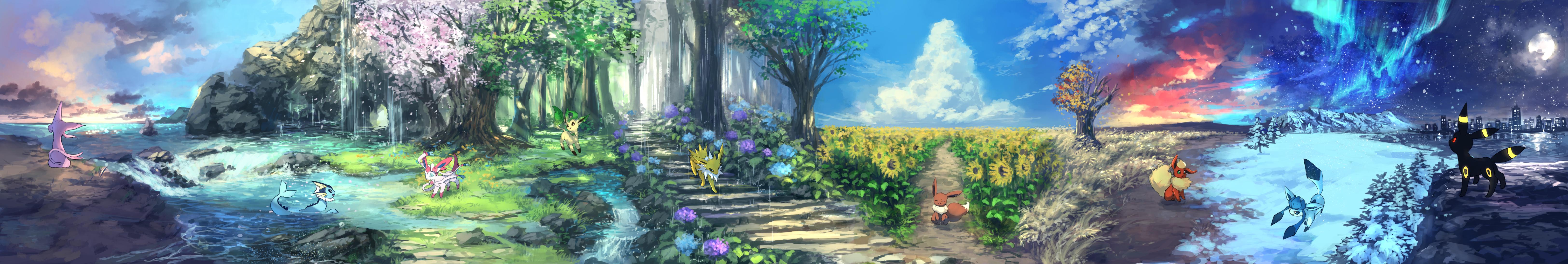 6500x1097 autumn building cherry blossoms city clouds dualscreen eevee espeon flareon flowers forest glaceon jolteon leafeon moon night pippi (p3i2) pokemon rain scenic snow spring stars summer sunflower sunset sylveon tree umbreon vaporeon