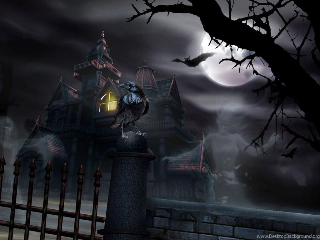 1024x768 Haunted House, Ghost, Crow, Moon, Night, Digital art, 1920x1080 HD. Desktop Background