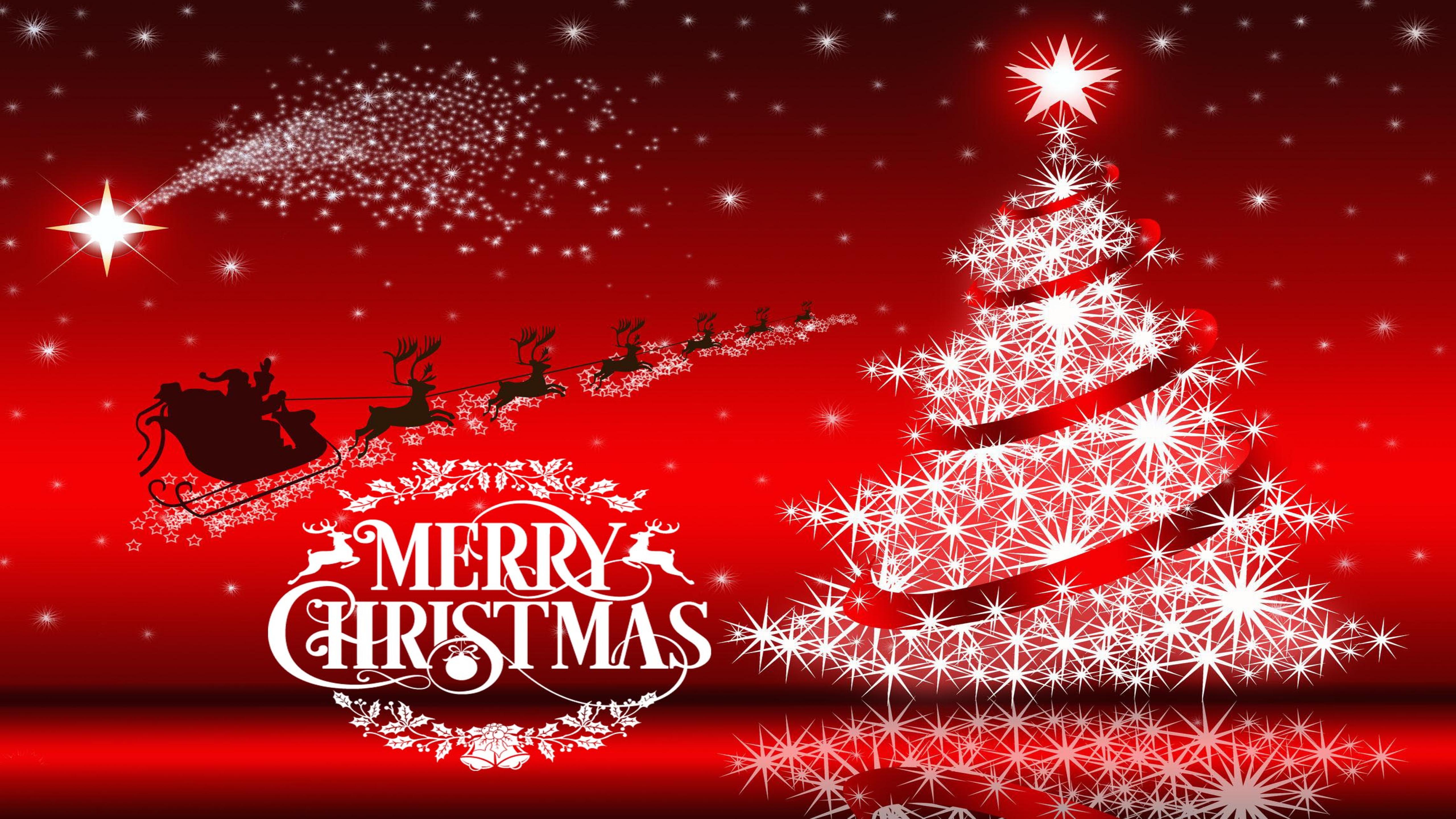 5120x2880 Happy Merry Christmas Wishes Greetings Santa Rein Deer HD Wallpaper