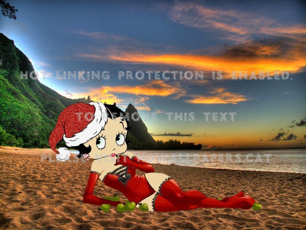 1024x768 betty boop christmas beach sand sunset