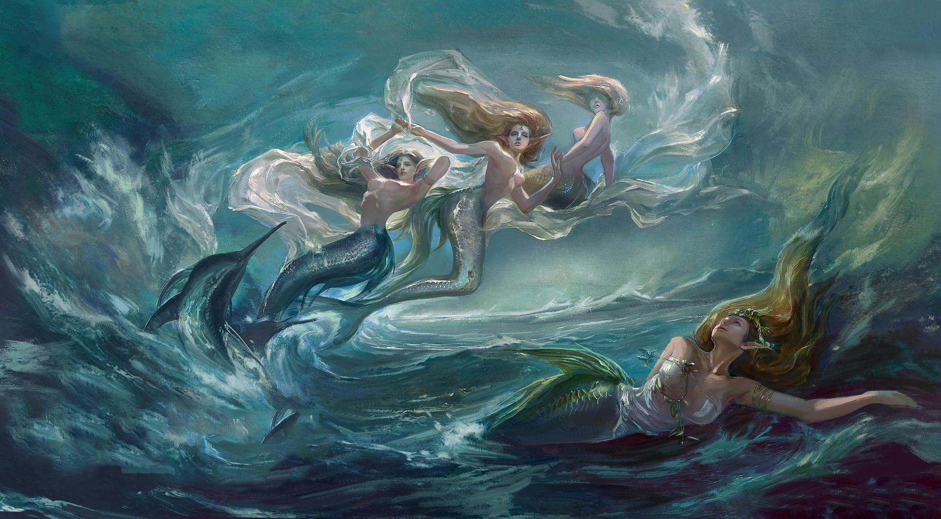 1920x1060 pretty, art, fantasy, girl, wallpaper, mermaid, digital, woman