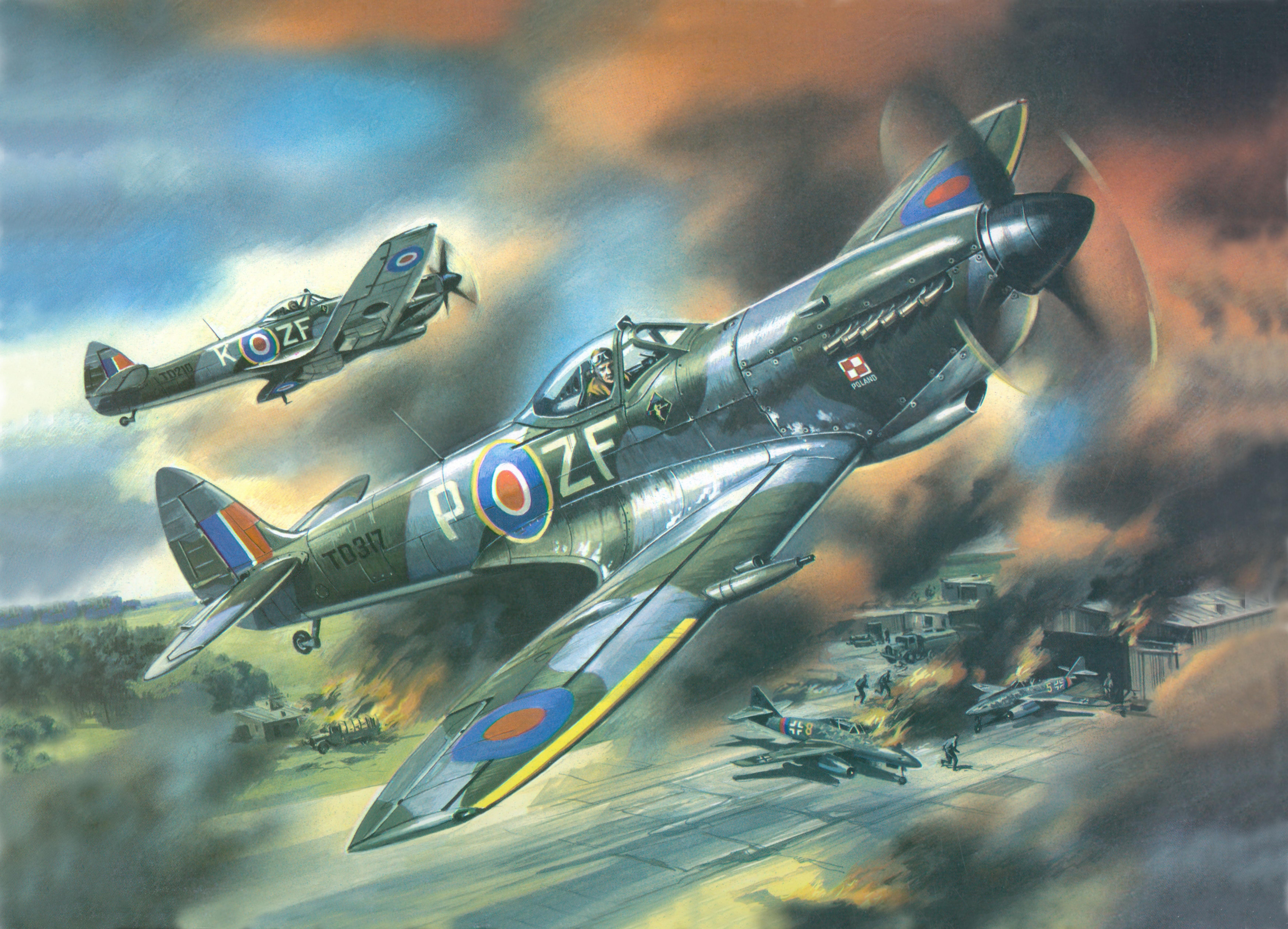 6992x5048 4K, 5K, 6K, Spitfire Airplane, Painting Art, Flight HD Wallpaper