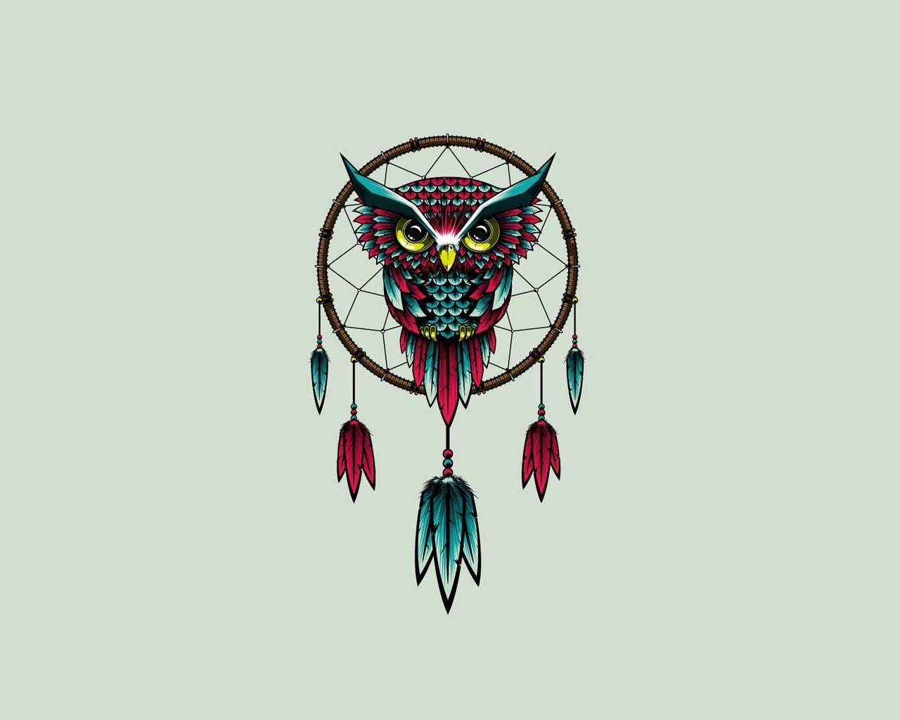 1280x1024 Download wallpaper 1280x1024 owl, bird, dreamcatcher, art standard 5:4 HD background