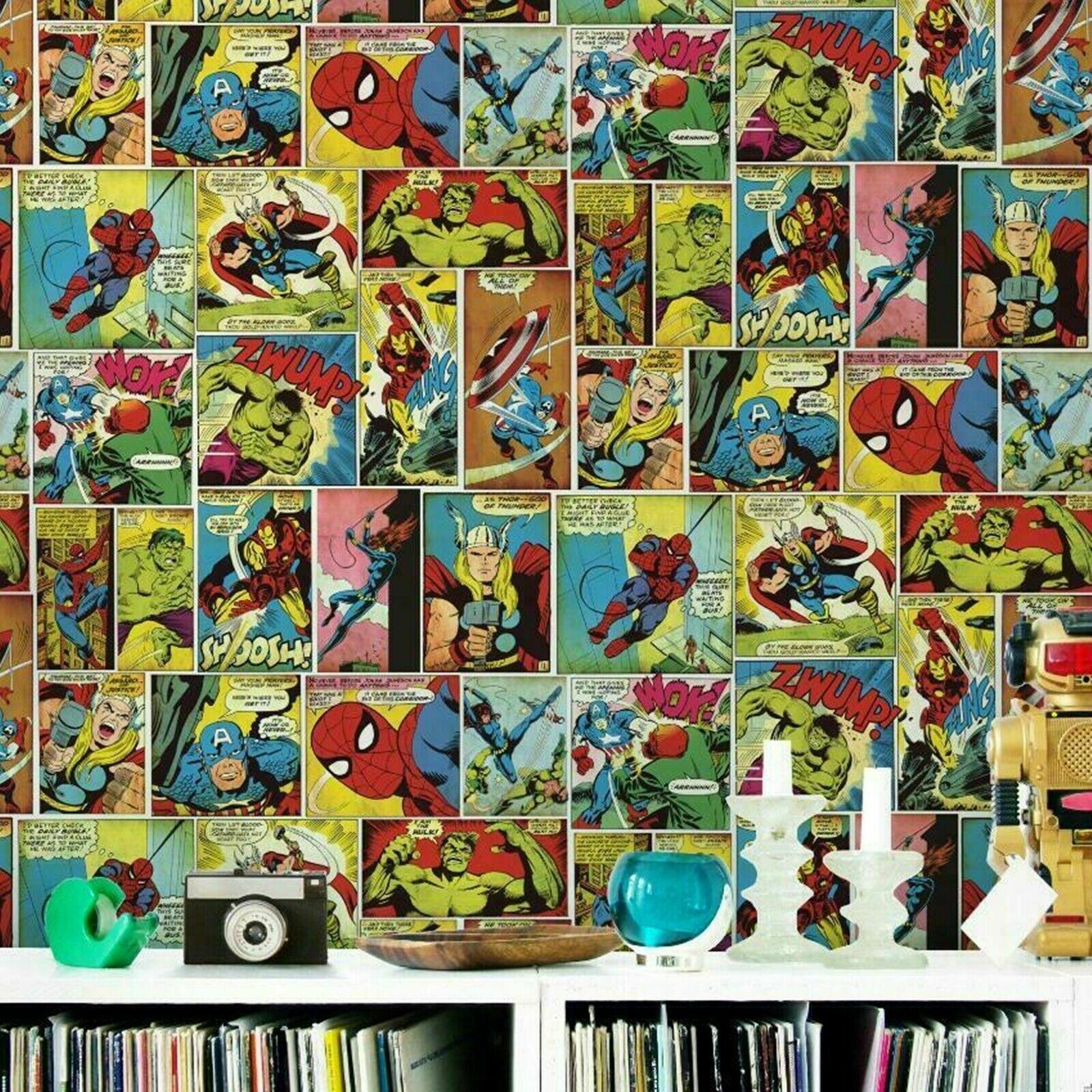 1600x1600 Marvel Avengers Multi Coloured Hulk Thor Ironman Comic Strip Cartoon Wallpaper