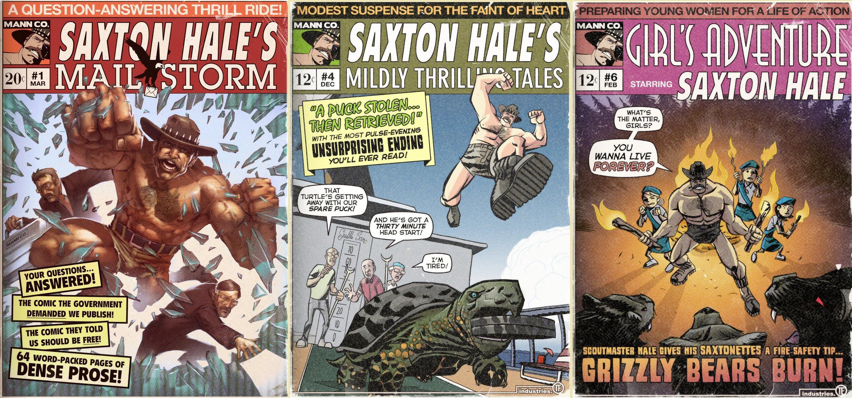 2738x1280 Series of Saxton Hale Comic Book Covers arranged to 2 wallpaper (semi hasty paint edit dont judge)