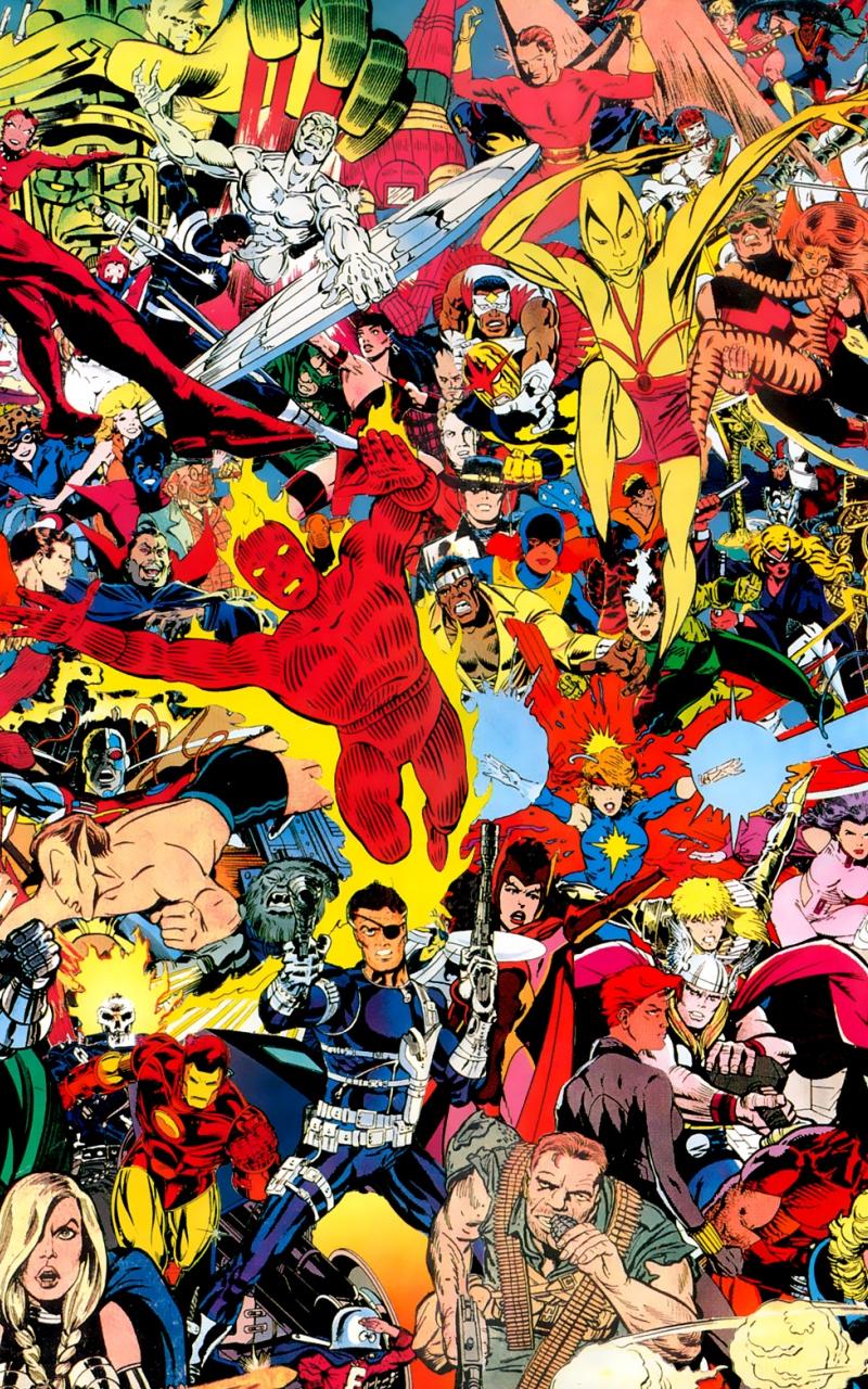 800x1280 marvel wallpaper, comics, comic book, fiction, fictional character, art, cartoon, illustration, collage, hero, justice league