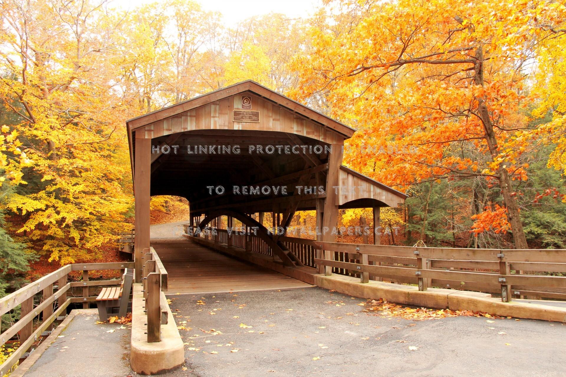 1920x1280 covered bridge in autumn forest nature