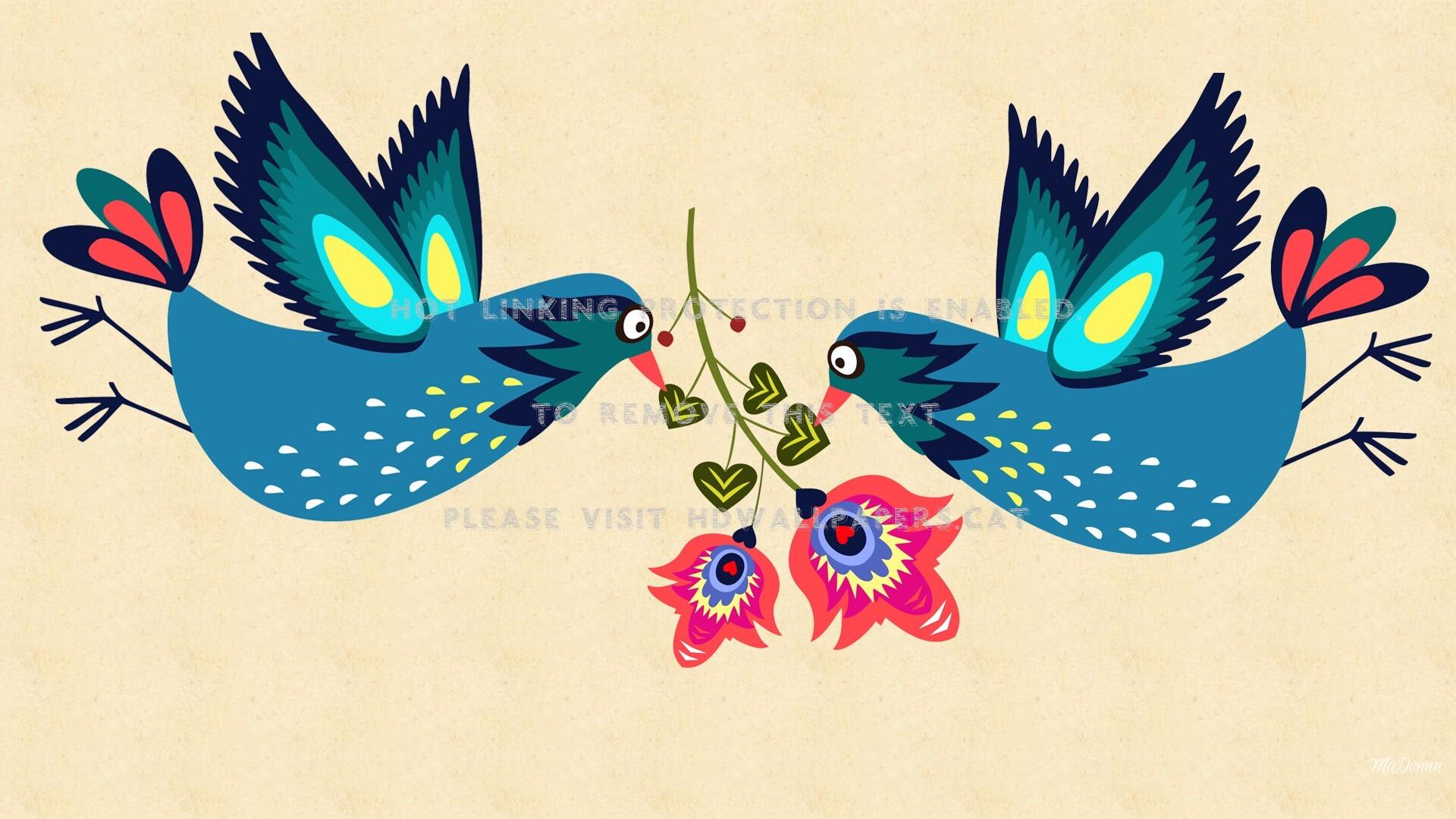 1920x1080 folk art birds spring vector abstract