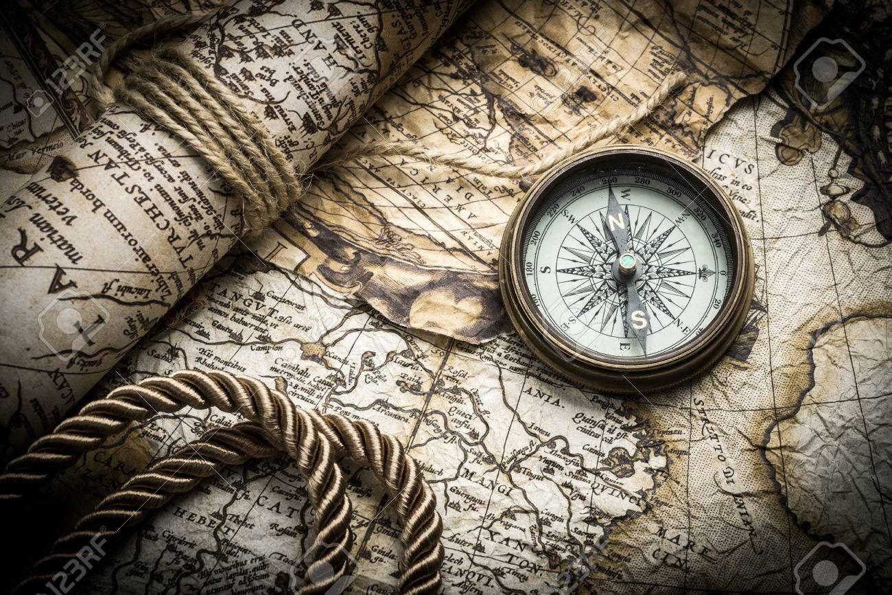 1300x867 Vintage Still Life With Compass, sextant And Old Map , Picture And Royalty Free Image. Image 28755074. Compass and map tattoo, Old map, Vintage compass