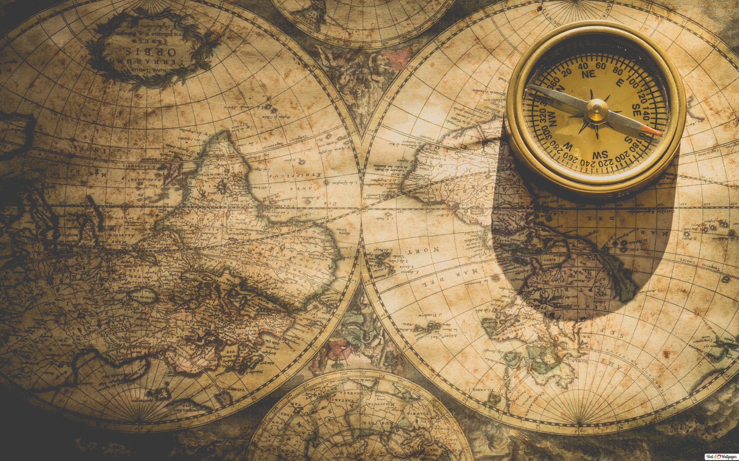 2560x1600 old world map and compass HD wallpaper download