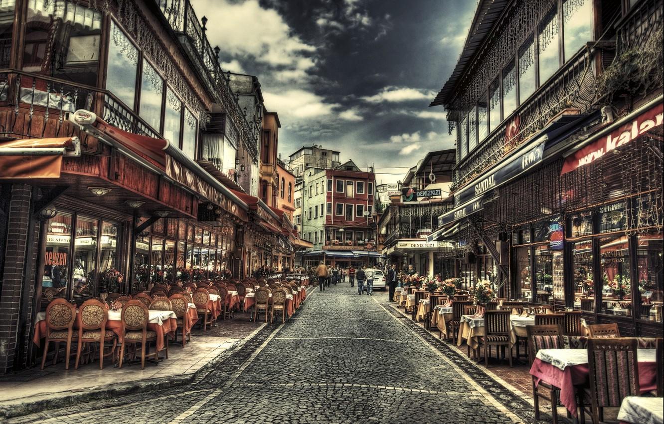 1332x850 Wallpaper HDR, Cafe, Street, Istanbul, Turkey, Street, Istanbul, Turkey, Kafe image for desktop, section город