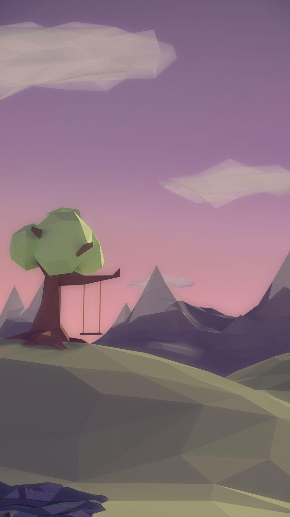 938x1668 Download wallpaper 938x1668 polygon, rendering, landscape, swing