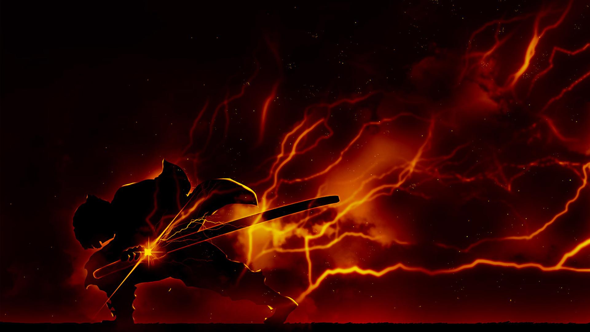 1920x1080 Demon Slayer Zenitsu Agatsuma With Sword With Background Of Dark Night Stars And Lightning HD Anime Wallpaper