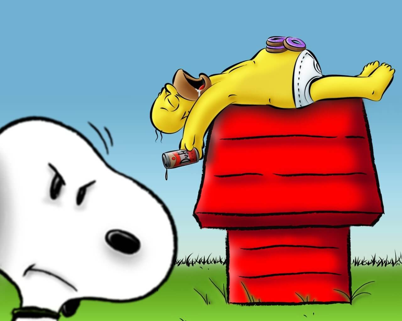 1280x1024 Homer Snoopy Doghouse Phone Tablet Wallpaper • GamePhD