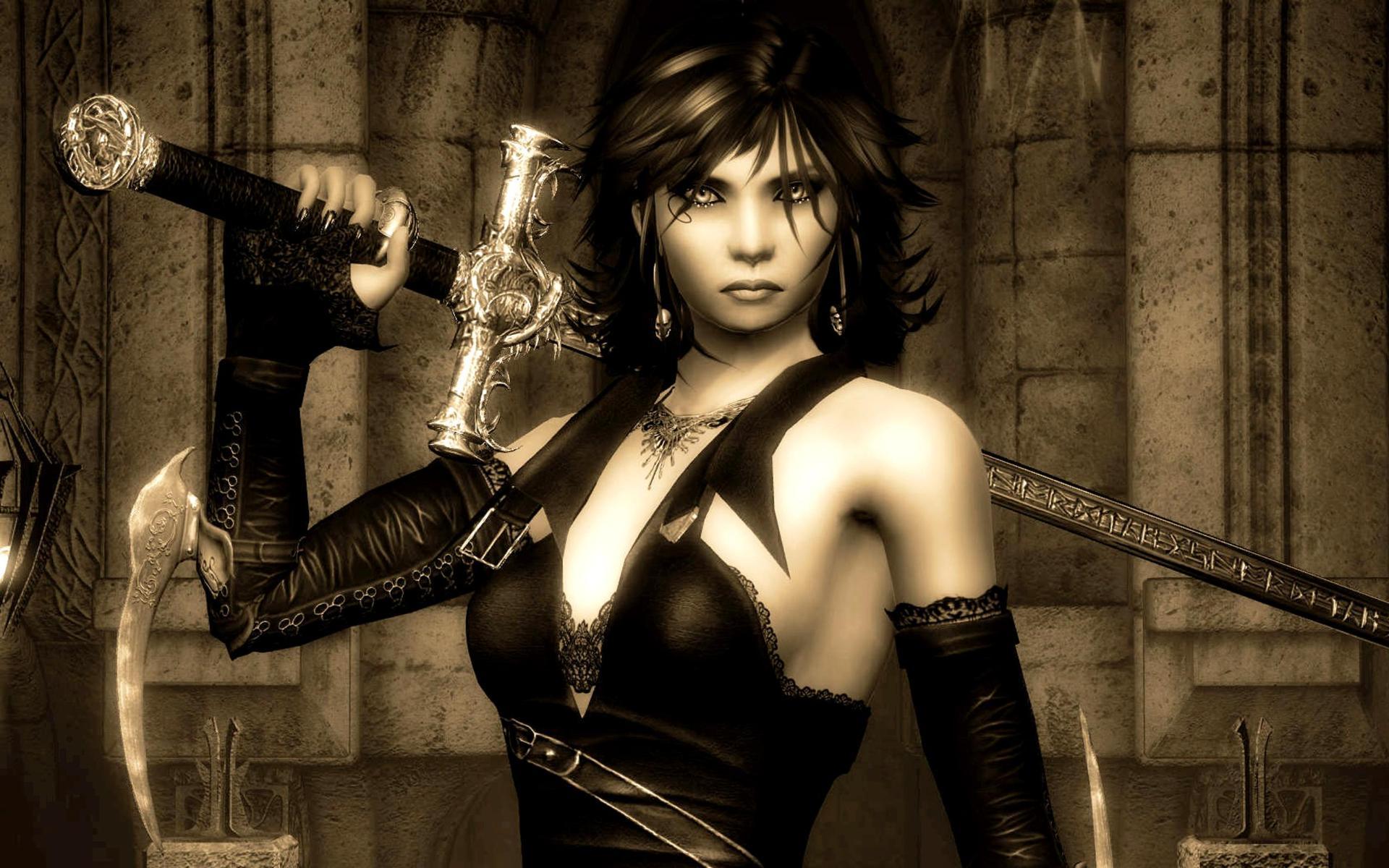 1920x1200 1920x1200 art, dark, digital, fantasy, gothic, horror, sword, warrior, weapons, women