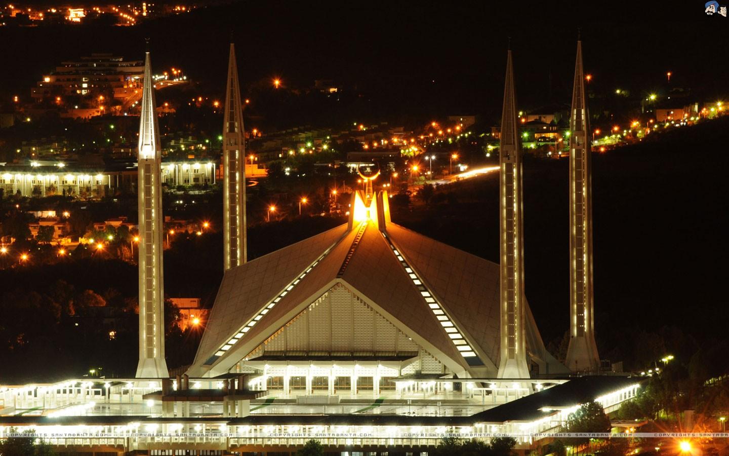 1440x900 night, Architecture, Buildings, Islam, Mosques, Faisal, Mosque Wallpaper HD / Desktop and Mobile Background