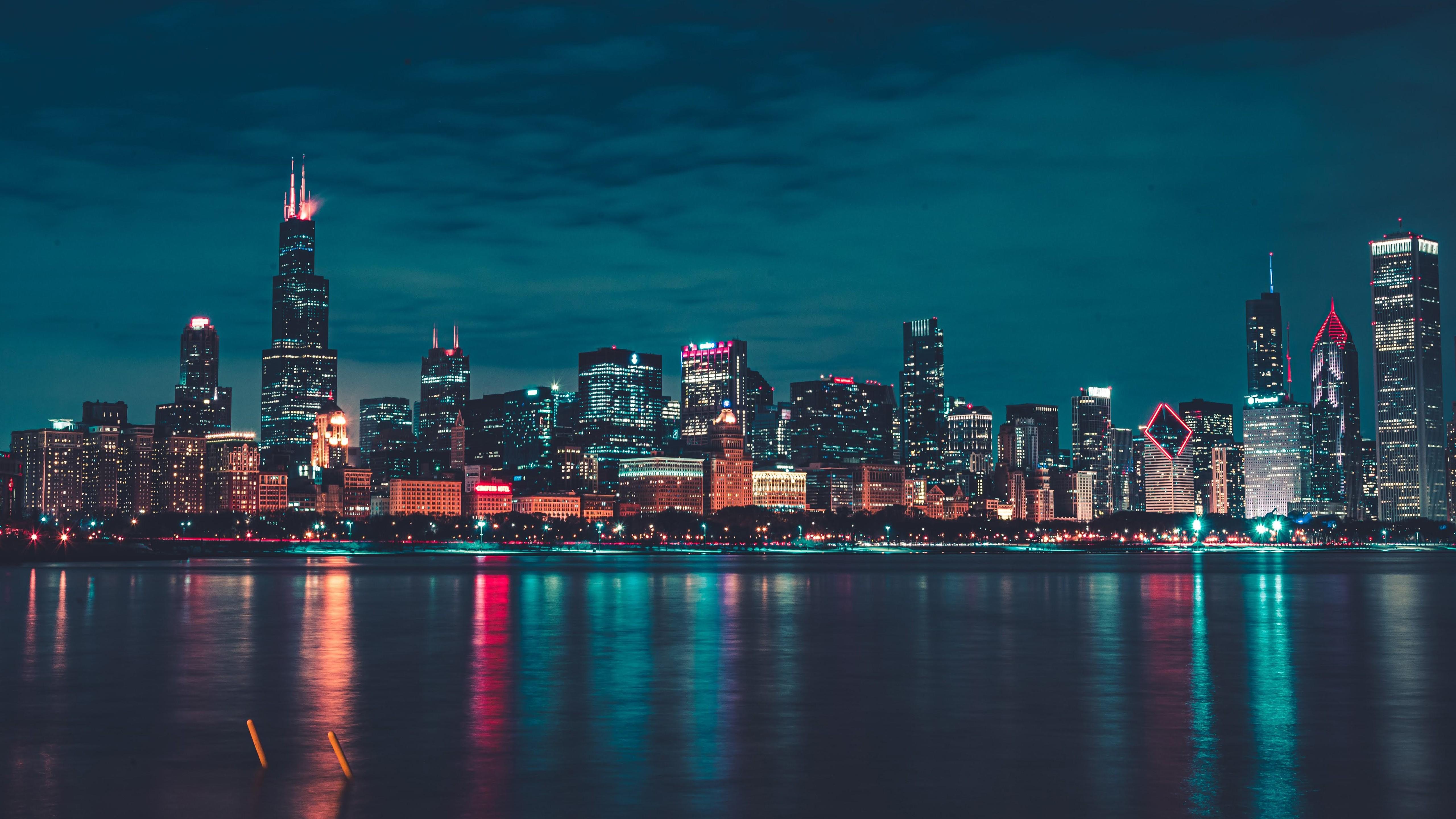5120x2880 Chicago Night Cityscape 5K Wallpaper