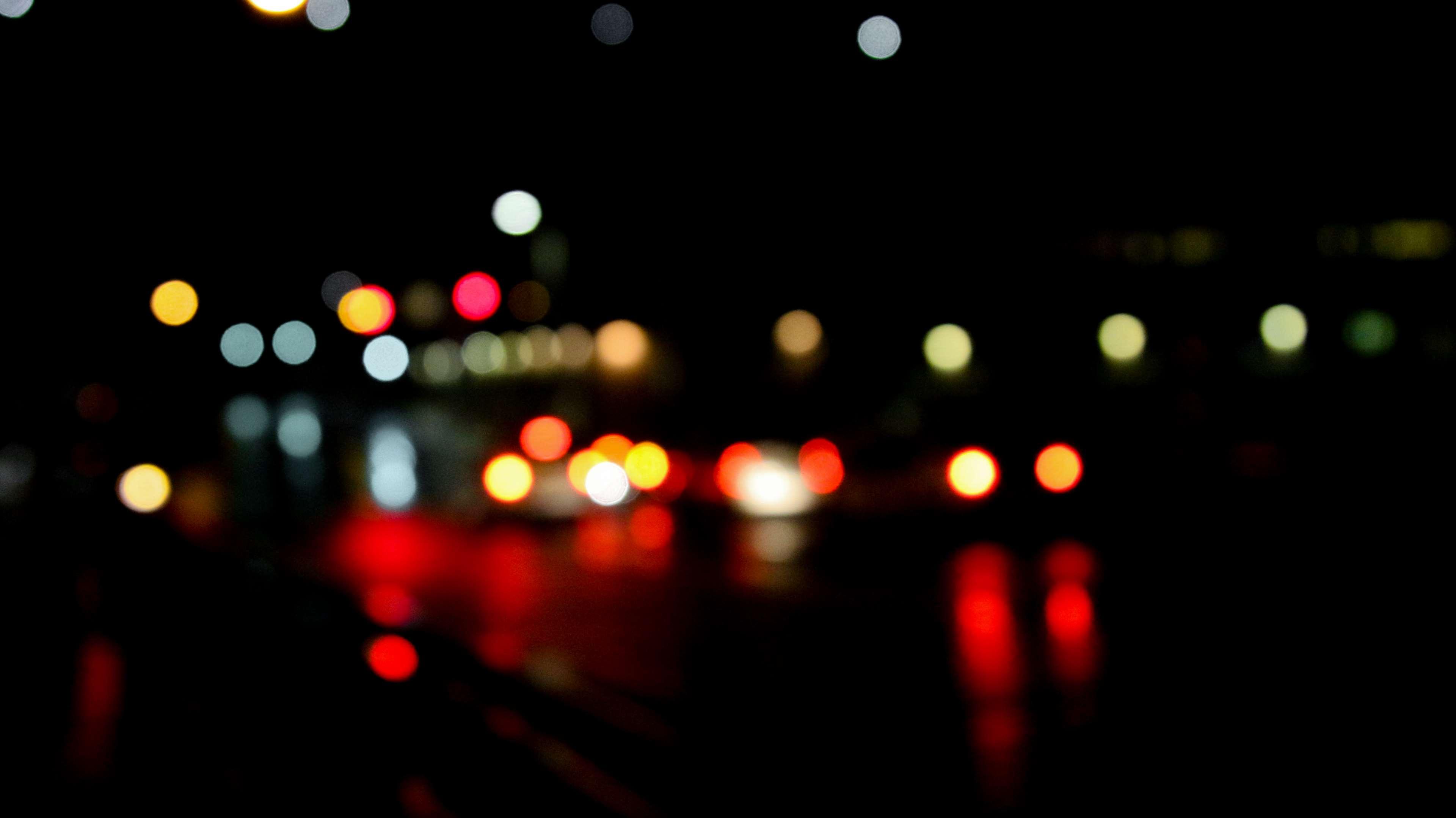 3840x2157 cars, city, dark, lights, night, out of focus 4k wallpaper