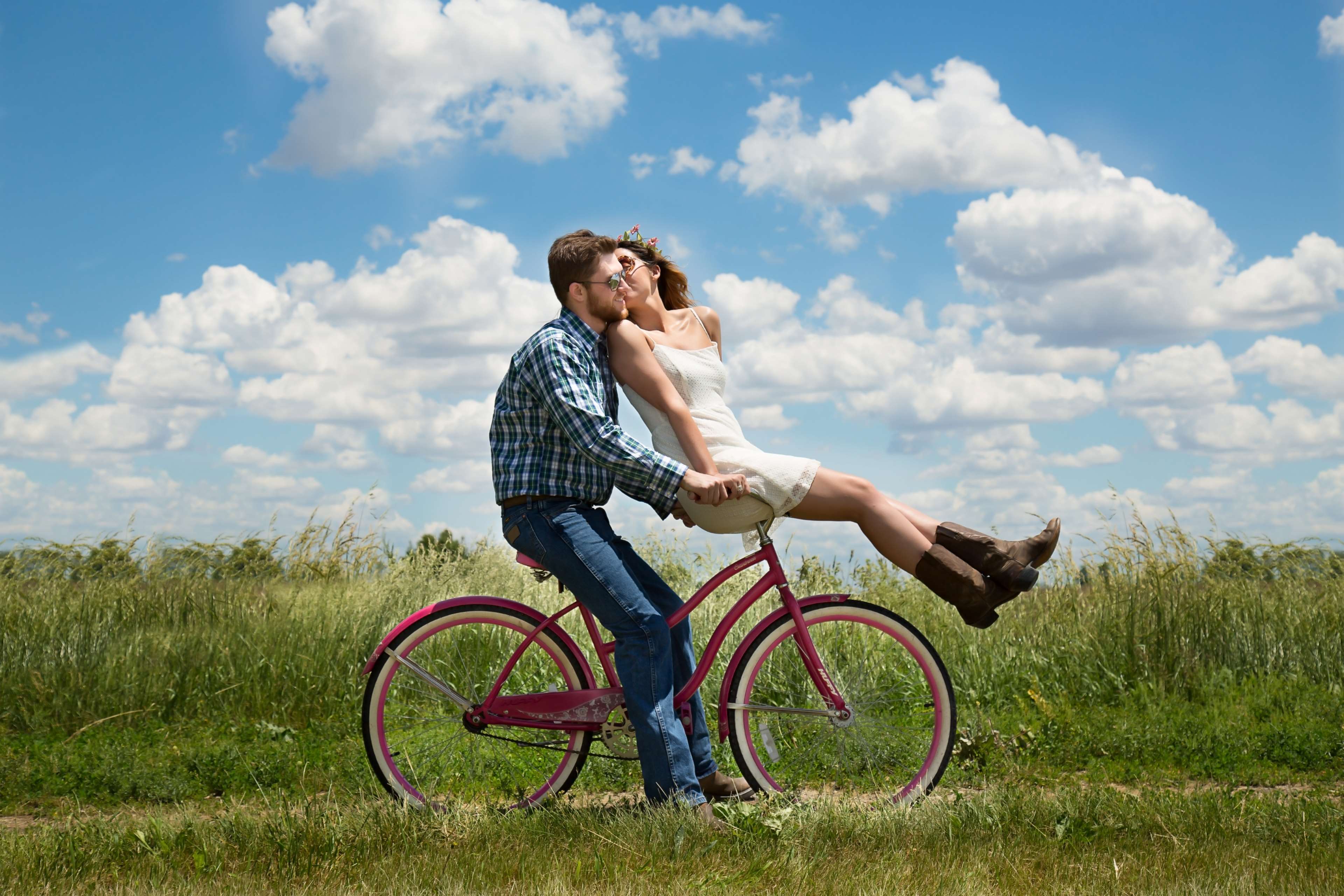 3840x2560 bike, couple, engaged, engagement, happiness, happy young couple, love, outdoors, relationship, romance, together, two, young couple 4k wallpaper