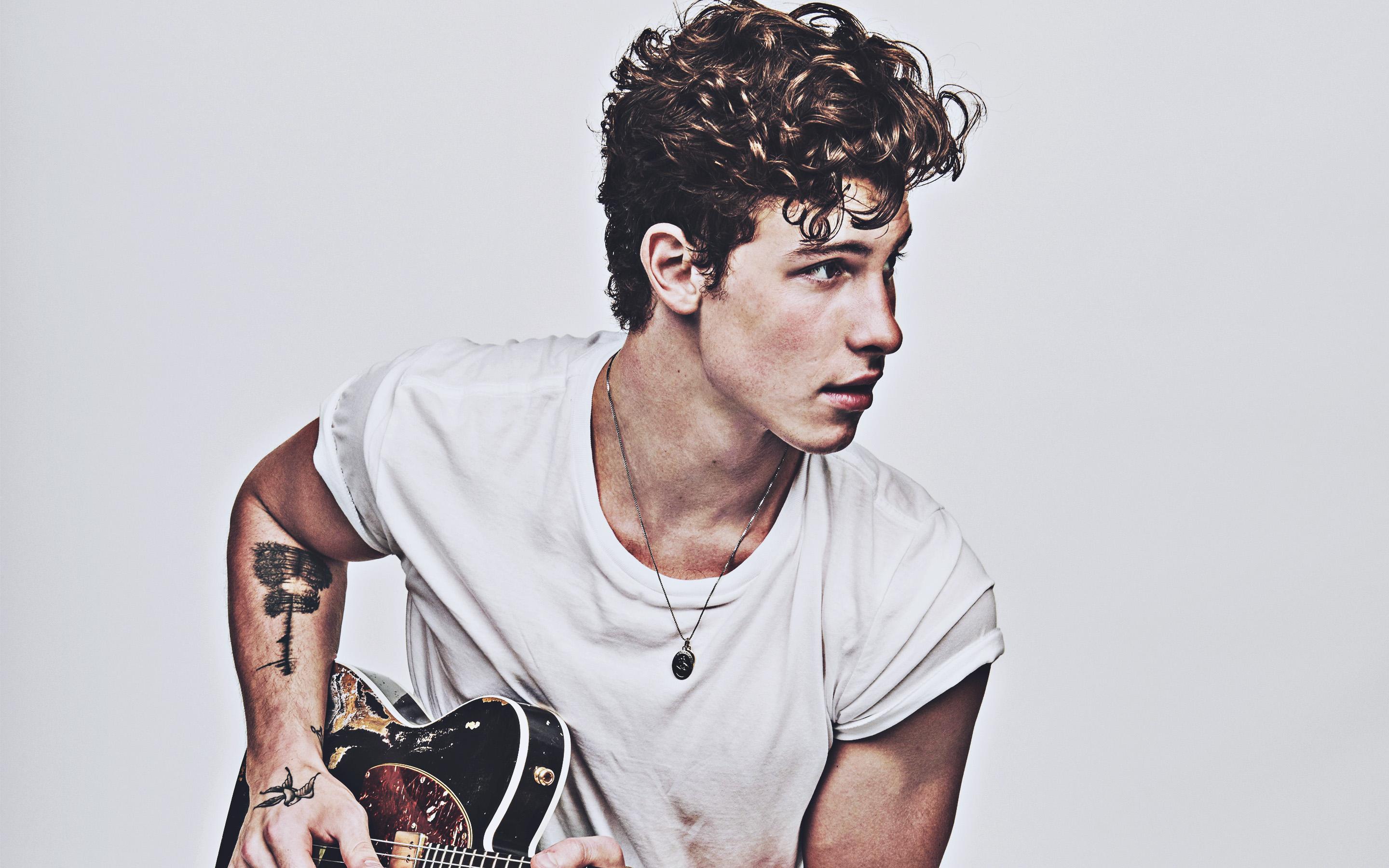 2880x1800 Download wallpaper Shawn Mendes with guitar, canadian singer, music stars, Shawn Peter Raul Mendes, Shawn Mendes, canadian celebrity, Shawn Mendes photohoot for desktop with resolution 2880x1800. High Quality HD picture wallpaper