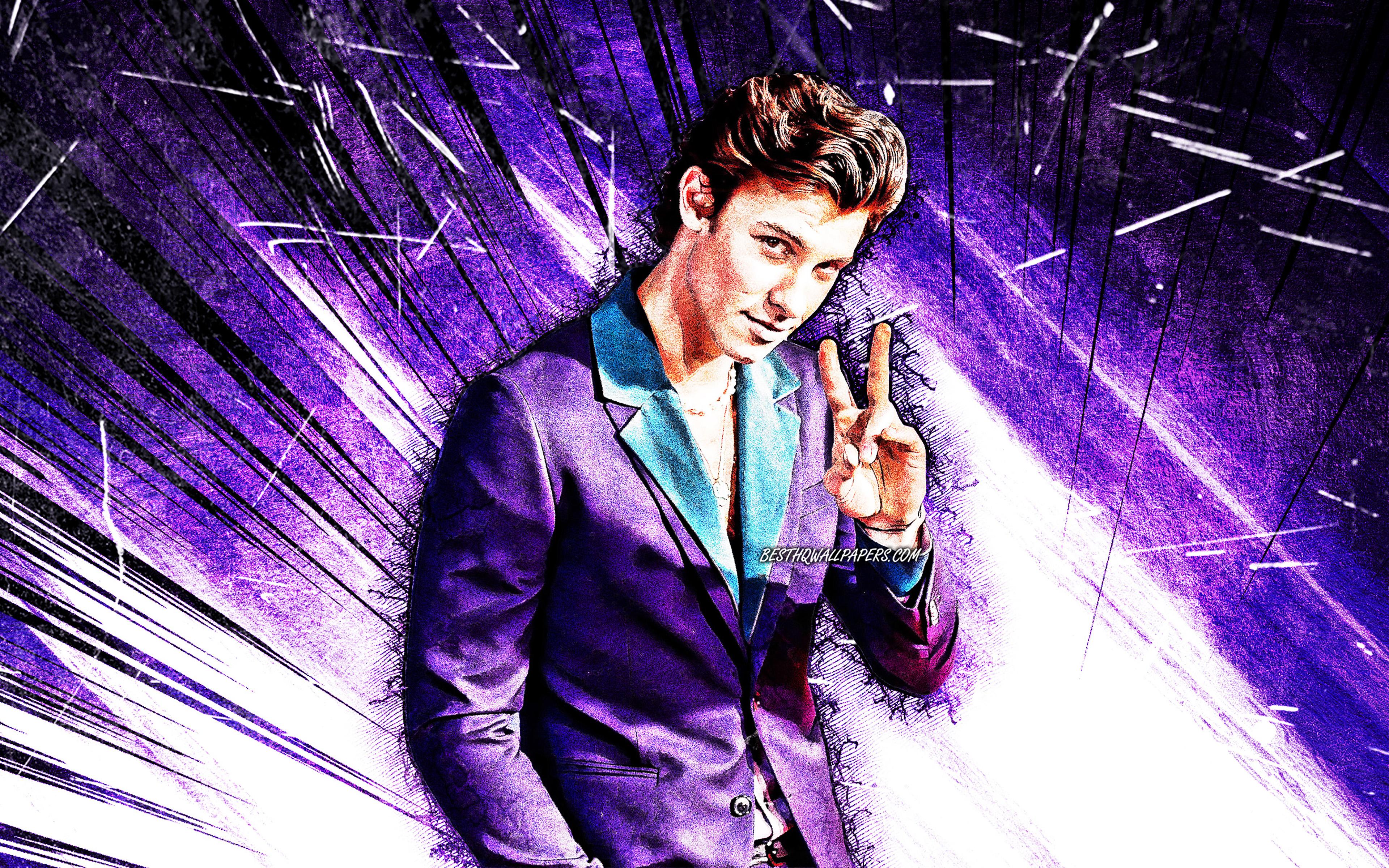 3840x2401 Download wallpaper 4k, Shawn Mendes, grunge art, canadian singer, music stars, violet abstract rays, Shawn Peter Raul Mendes, fan art, Shawn Mendes 4K for desktop with resolution 3840x2401. High Quality HD picture