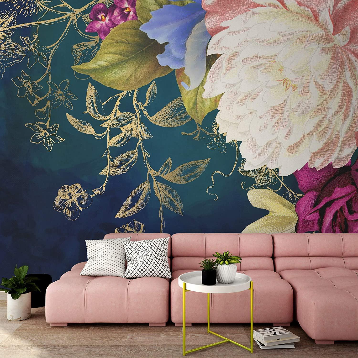 1500x1500 Murwall Floral Wallpaper Bohemian Flower Wall Mural Mediterranean Home Decor Living Room Bedroom Entryway Cafe Design : Handmade Products