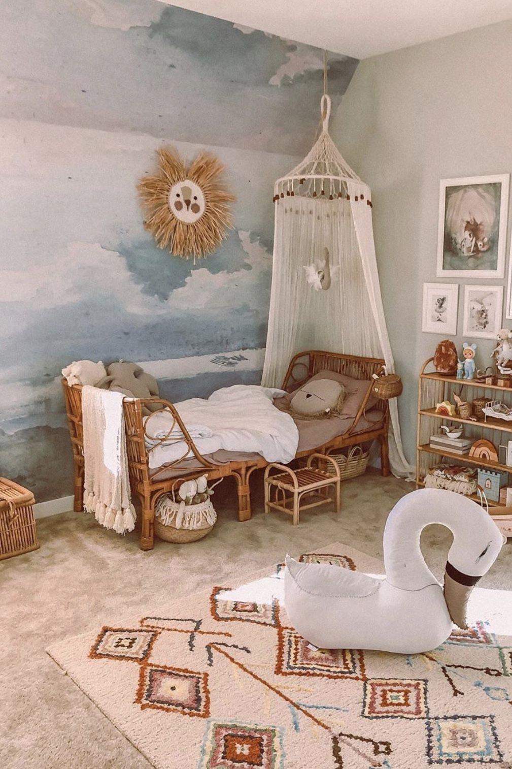1009x1514 Watercolor Blue & Grey Cloud Wallpaper. Boho kids room, Neutral kids room, Baby room decor