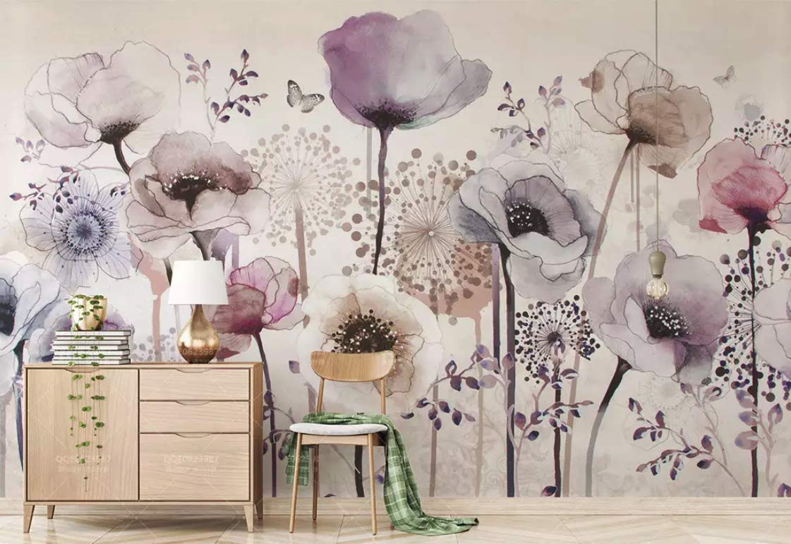 1121x771 Murwall Floral Wallpaper Dark Poppy Flower Wall Mural Watercolor Paint Wall Art Bohemian Home Decor Cafe Design Living Room Bedroom Entryway : Handmade Products