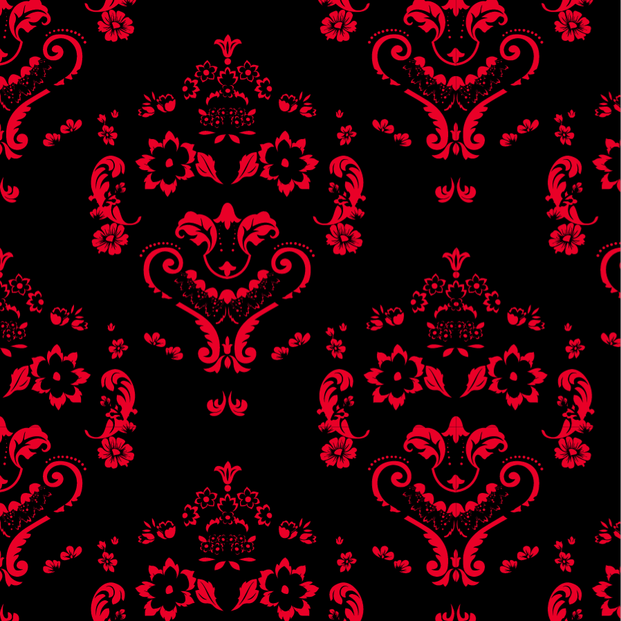 898x898 Baroque Damask Smiles Red On Black [DIG 98521] : Designer Wallcoverings, Specialty Wallpaper For Home Or Office. Damask, Pattern Design, Damask Wallpaper