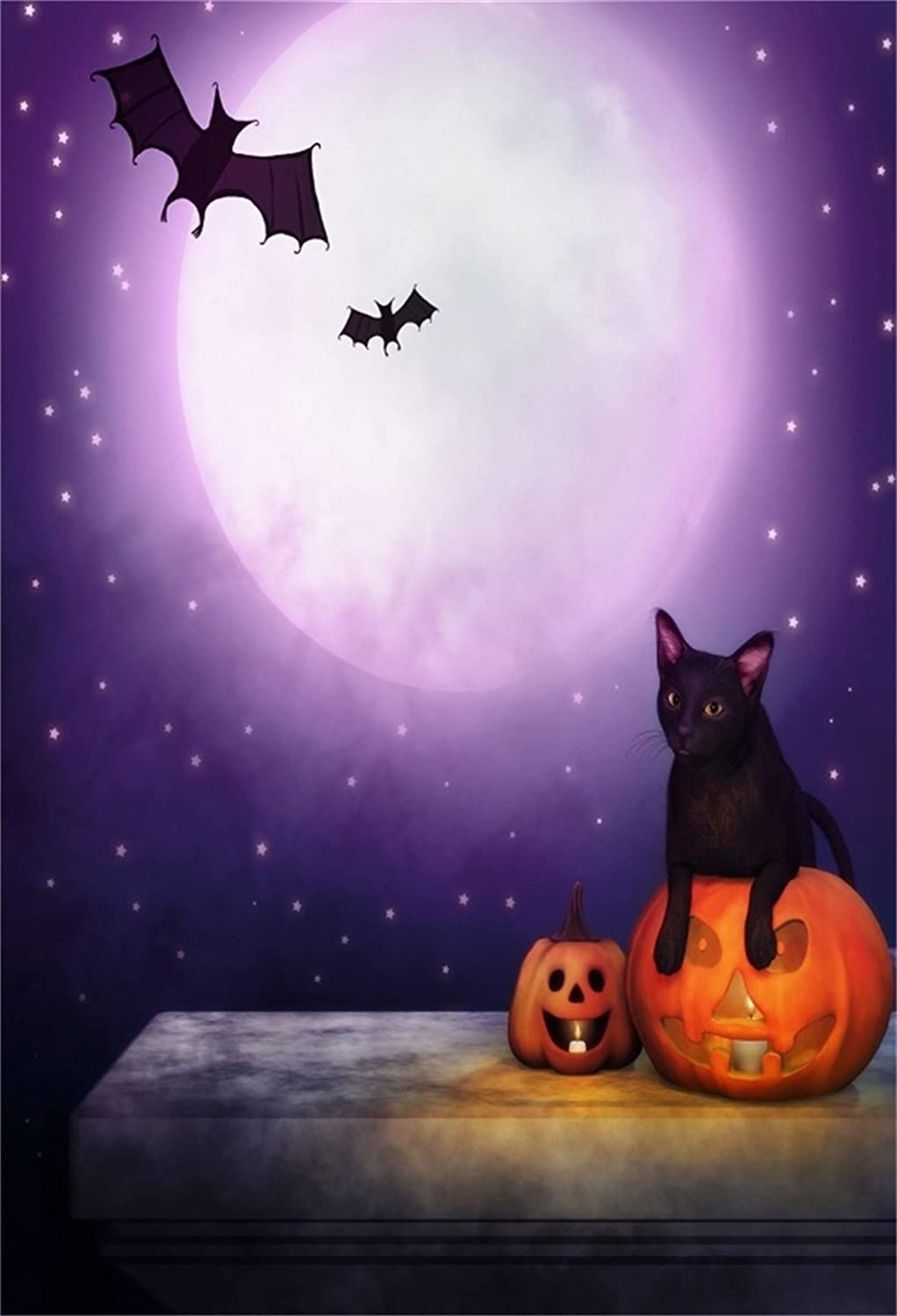 1022x1500 Amazon.com : AOFOTO 3x5ft Halloween Background Grimace Pumpkin Black Cat Bats Photography Backdrop Night Sky Full Moon and Stars Kid Baby Child Boy Girl Portrait Photohoot Studio Props Video Drape Wallpaper