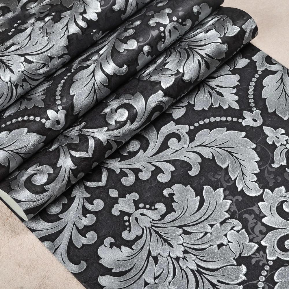 1000x1000 Luxury Modern Metallic 3D Damask Vinyl Wallpaper Wall Paper Bedroom Living Room Wallpaper Roll Silver Grey, Black, Red, Brown. Wallpaper