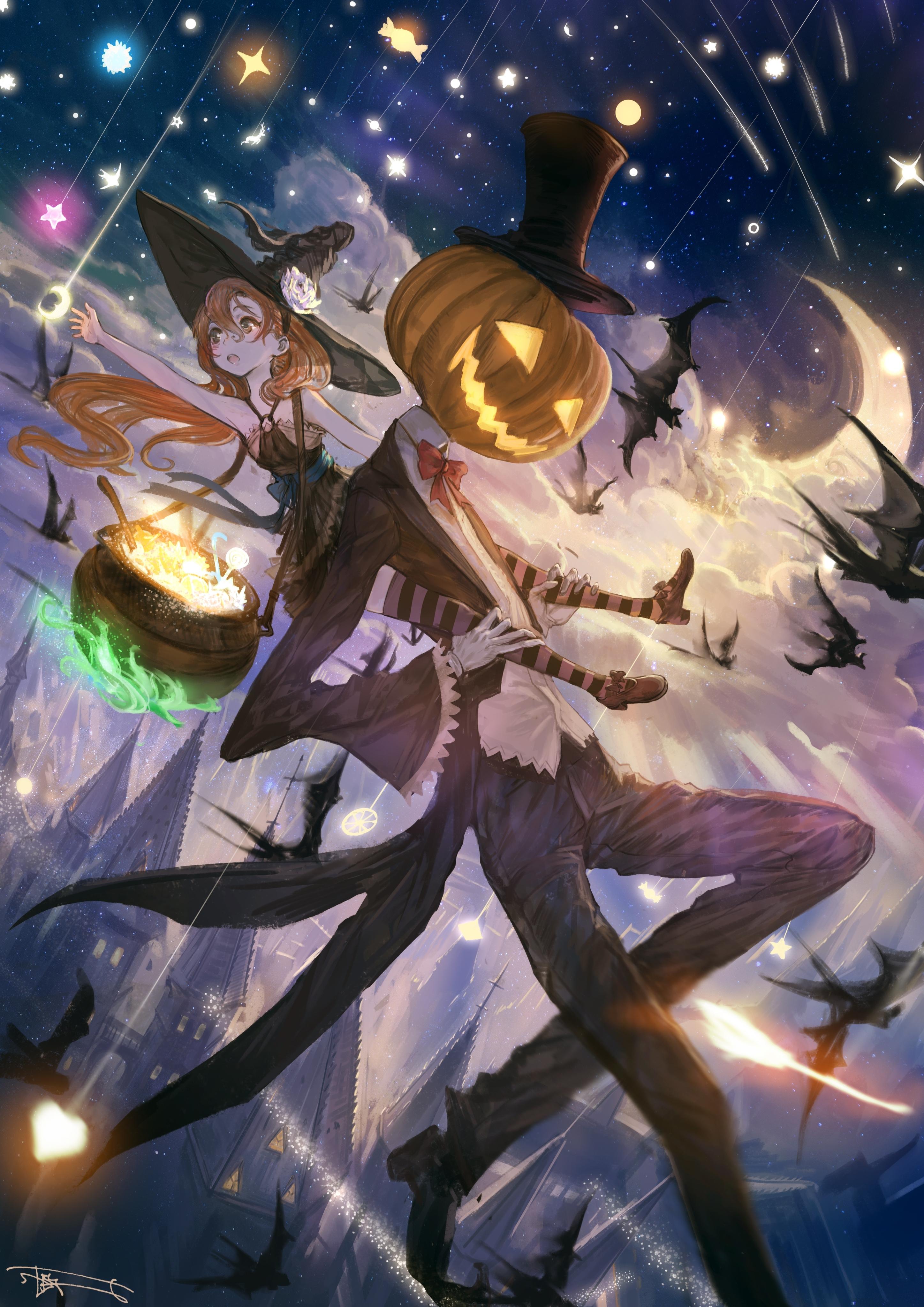 2894x4093 Wallpaper Halloween, Falling Stars, Anime Girl, Sky:2894x4093