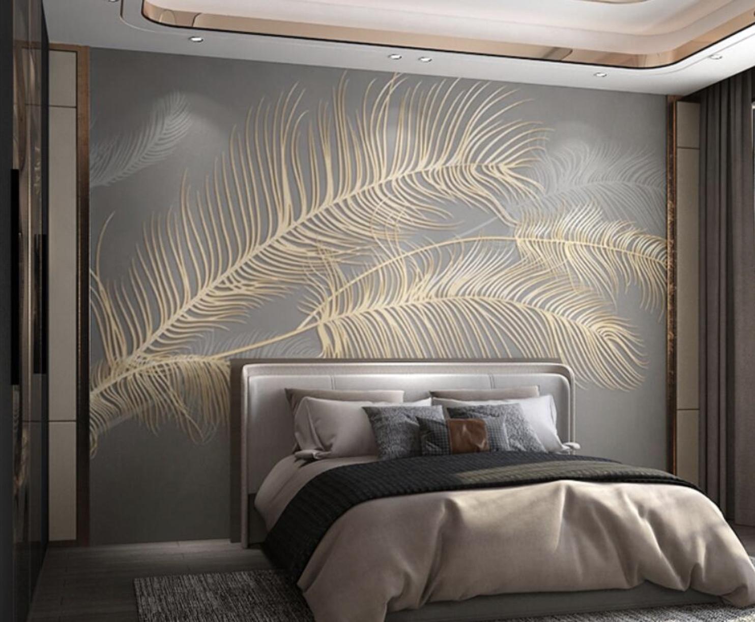 1484x1224 Custom Black Gold Luxury Feathered Wallpaper