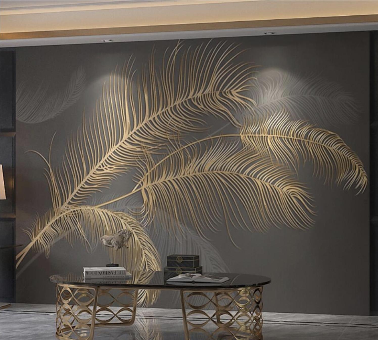 1496x1344 Custom Black Gold Luxury Feathered Wallpaper