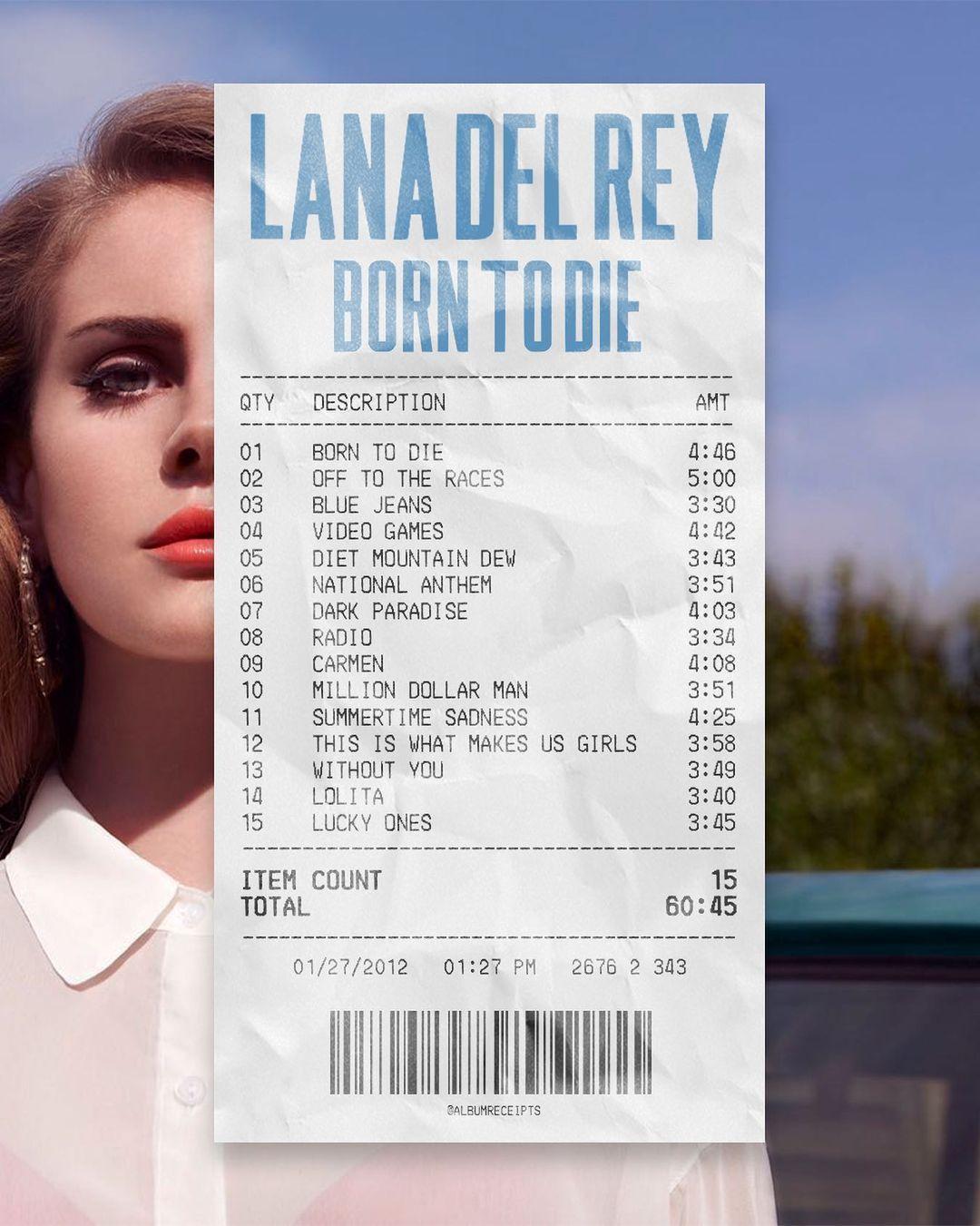 1080x1351 ALBUM RECEIPTS on Instagram: ““Born To Die”. Music poster design, Lana del rey, Lana del rey albums