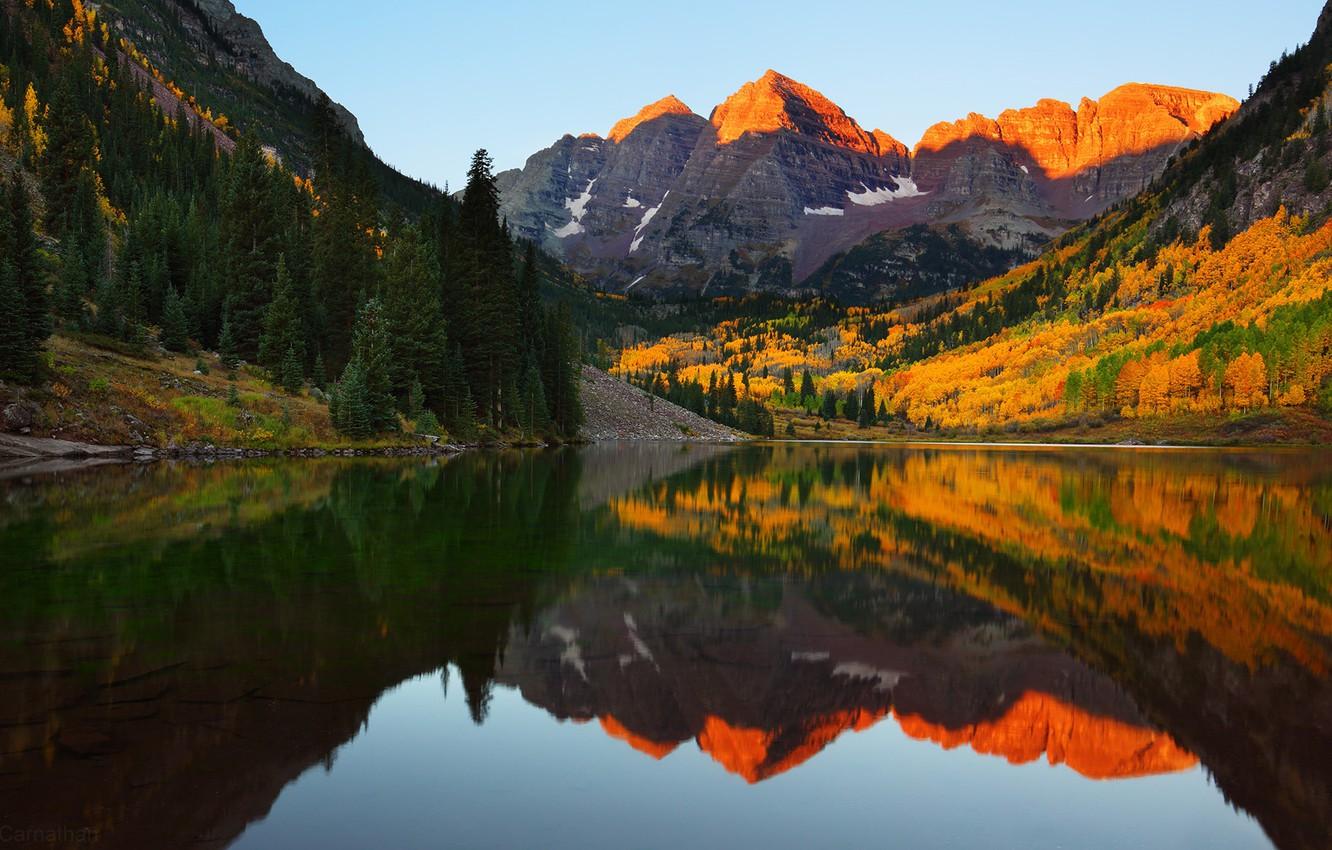 1332x850 Photo Wallpaper Autumn, Mountains, Lake, Reflection, Bells Colorado HD Wallpaper