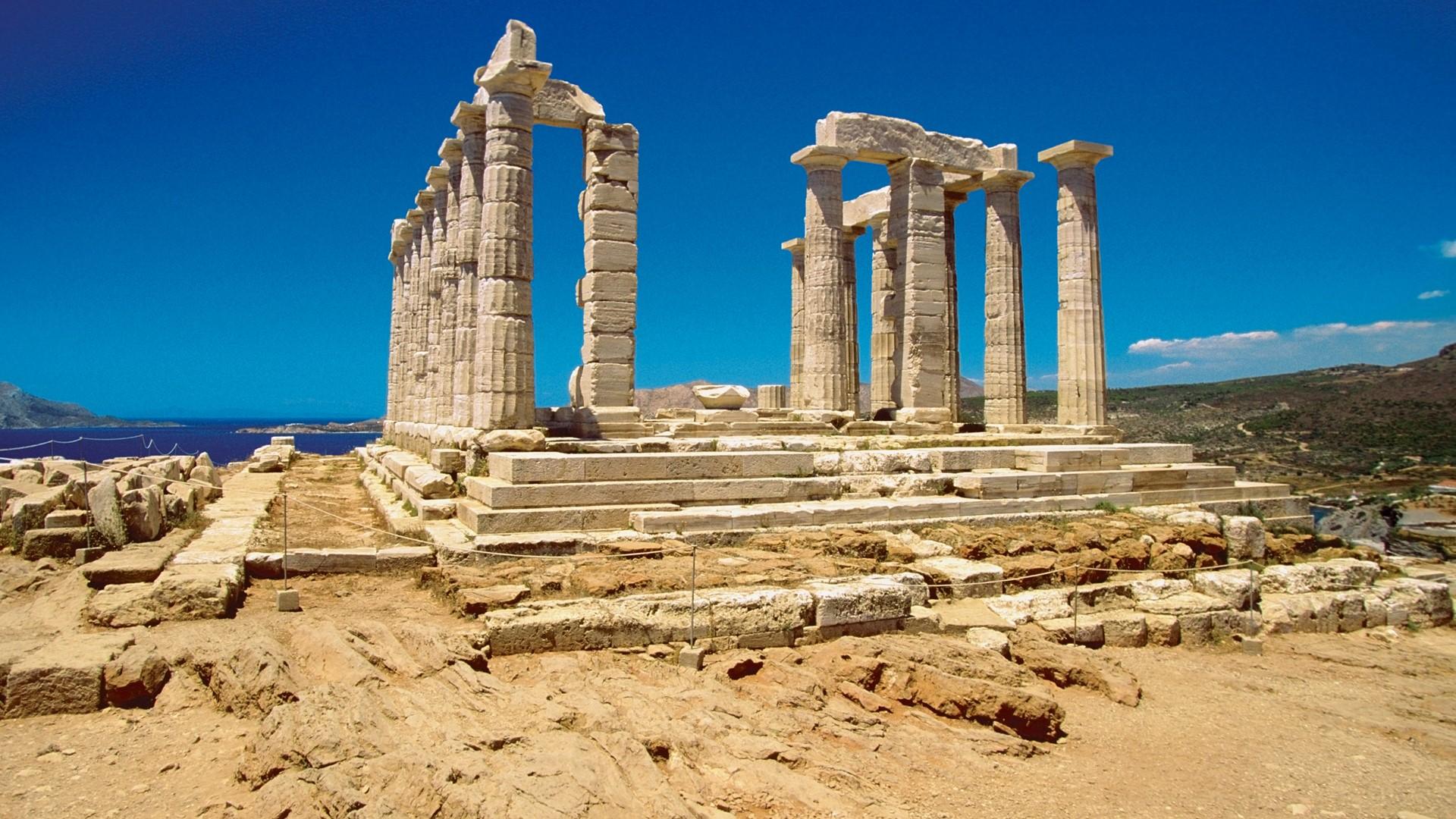 1920x1080 Old pillars of the Temple of Poseidon, Athens, Greece. Windows 10 Spotlight Image