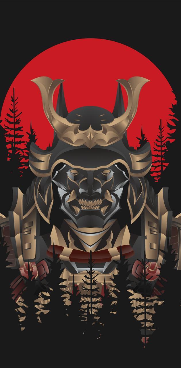 630x1280 Samurai Red Moon wallpaper