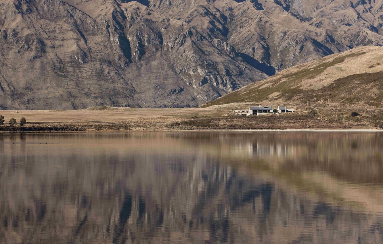 1332x850 Wallpaper mountains, lake, New Zealand, lake, farm, reflection, Piwakawaka image for desktop, section природа