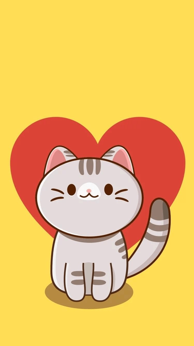 750x1334 Cute Cat Cartoon Wallpaper Red
