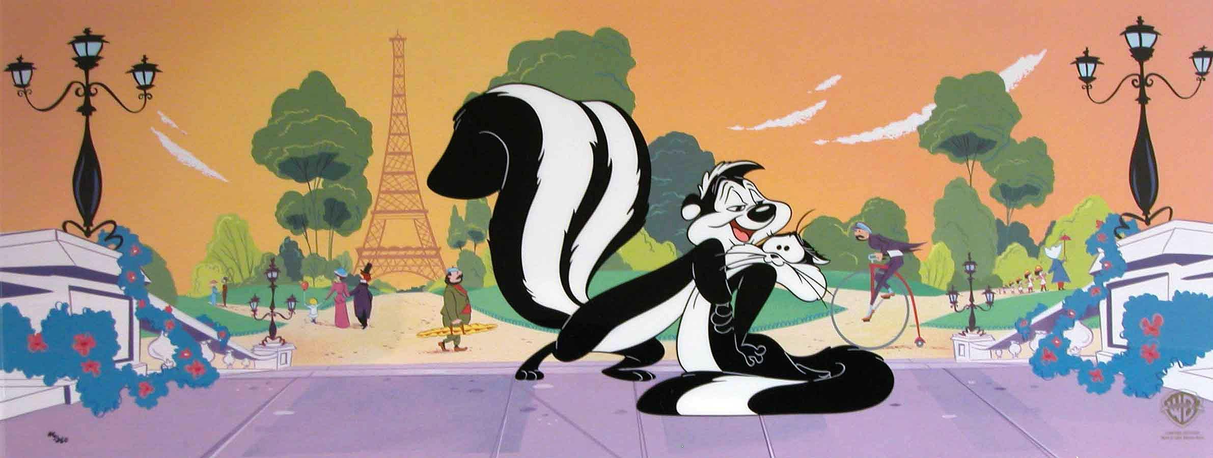 2382x900 PEPE LE PEW Looney Tunes french france comedy family animation 1pepepew skunk cat romance wallpaperx900
