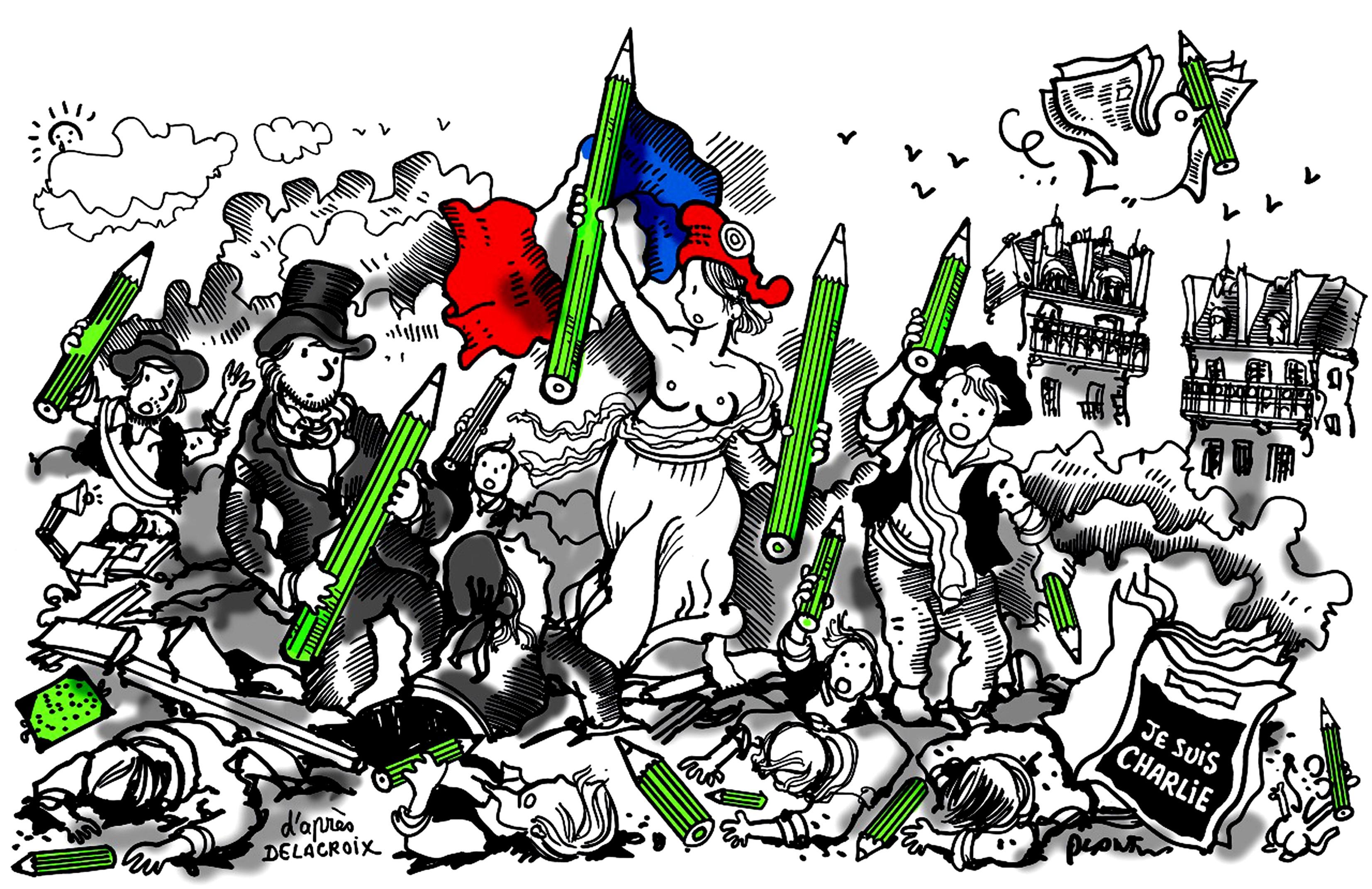 3307x2144 France pays homage to satirical press cartoons