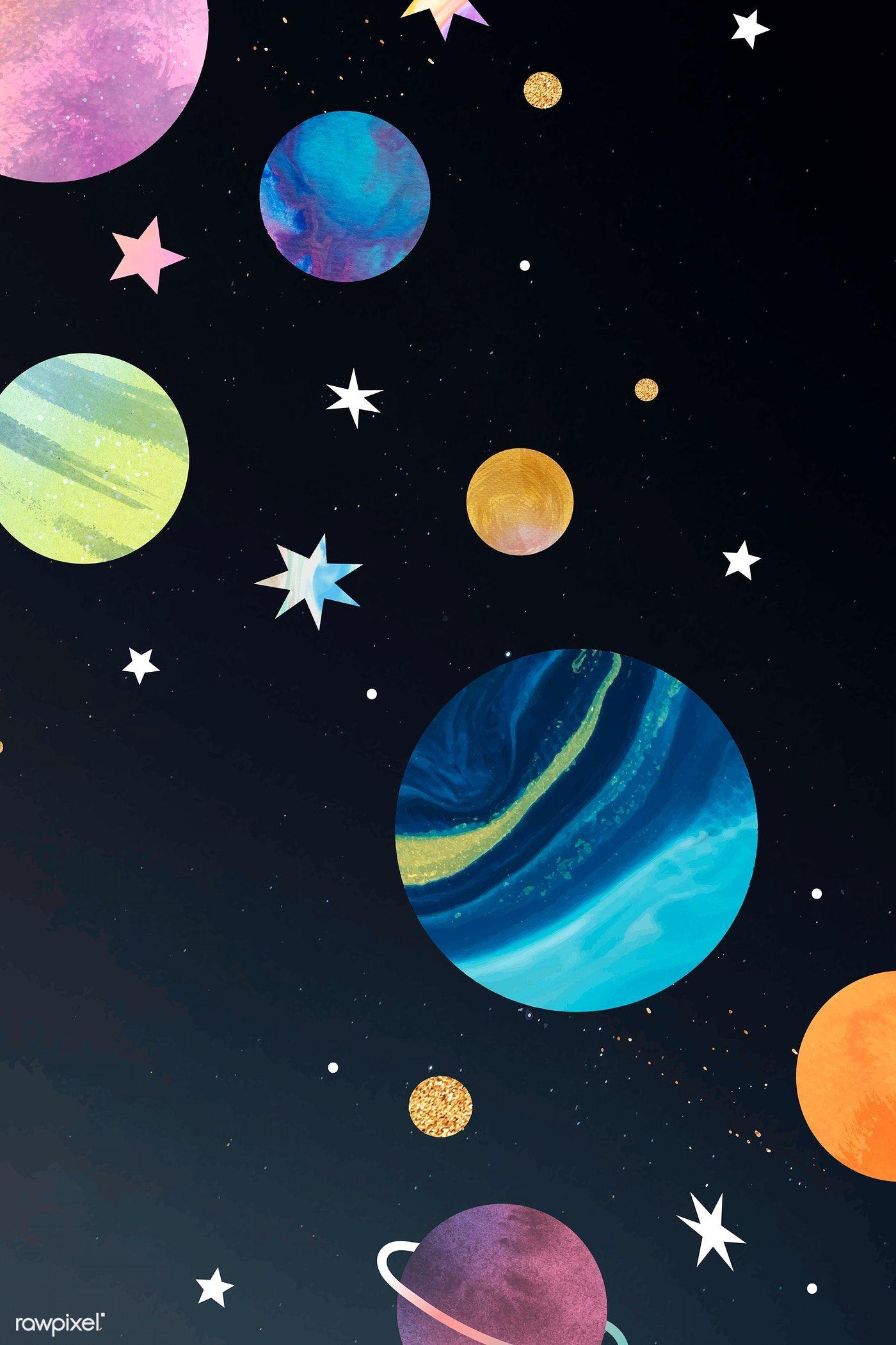 1400x2100 Colorful galaxy watercolor doodle on black background vector. premium image / Toon. Watercolor galaxy, Cute wallpaper background, Space art