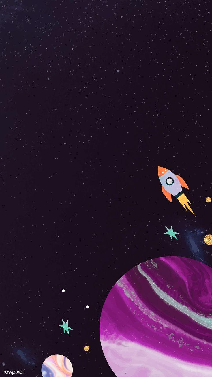 735x1307 Colorful galaxy watercolor doodle with a rocket on black background mobile phone wallpaper vector. Watercolor galaxy, Cute wallpaper background, Galaxy wallpaper